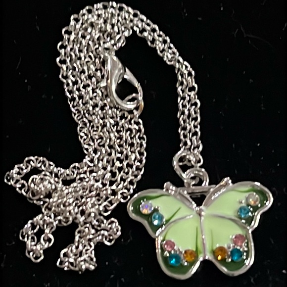 Jewelry - Gorgeous, pale, green butterfly necklace on Silvertone chain